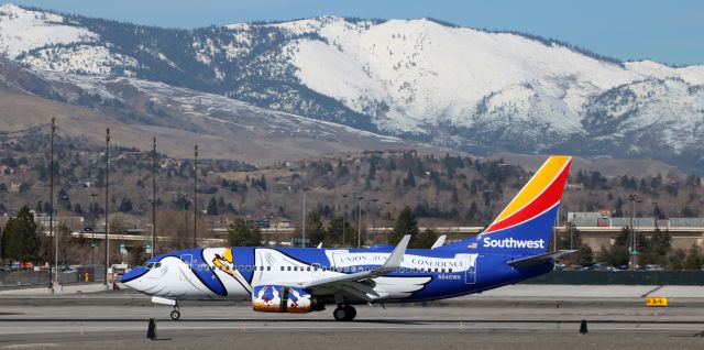 Boeing 737-700 (N946WN) - Because there are already several recent posts of Southwests newest special liverybird "Louisiana One," I wasnt going to put another one in the gallery. But then I decided that this shot provides a bit of a different view ... the thrust reversers are slowing it down as it rolls out down 16R after completing a PHX-RNO flight earlier this morning.