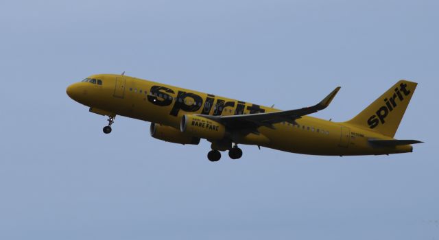 Airbus A320 (N690NK) - Shortly after departure is this 2018 Spirit Airlines Airbus A320-232 in the Autumn of 2020.