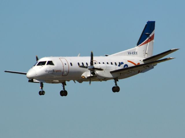 Saab 340 (VH-KRX) - On short finals for runway 05. Thursday 12th April 2012.