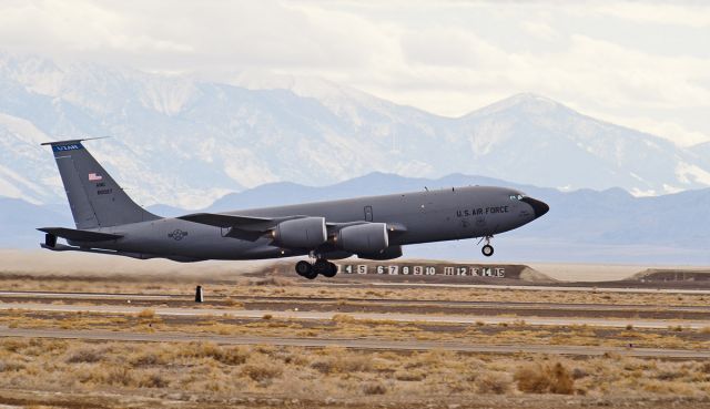 Boeing C-135B Stratolifter — - C135 air tanker practicing downwind touch-and-gos at the Wendover airport.