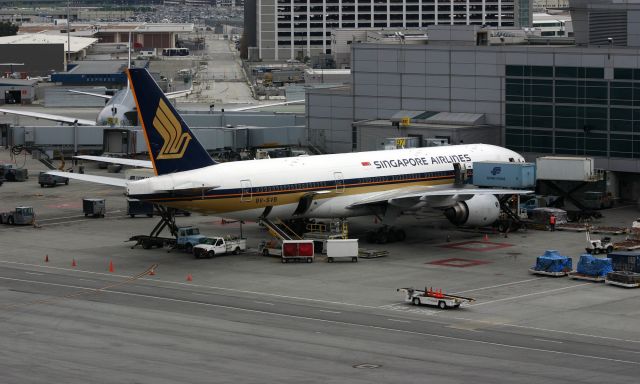 Boeing 777-200 (9V-SVB) - KSFO - Air Tram view of the North Intl Dock at SFO.