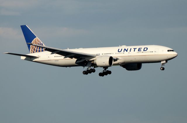 Boeing 777-200 (N74007) - 'United 87', Shanghai to Newark, diverting to Boston due to thunderstorms. Flight was canceled and departed to Newark the following morning.