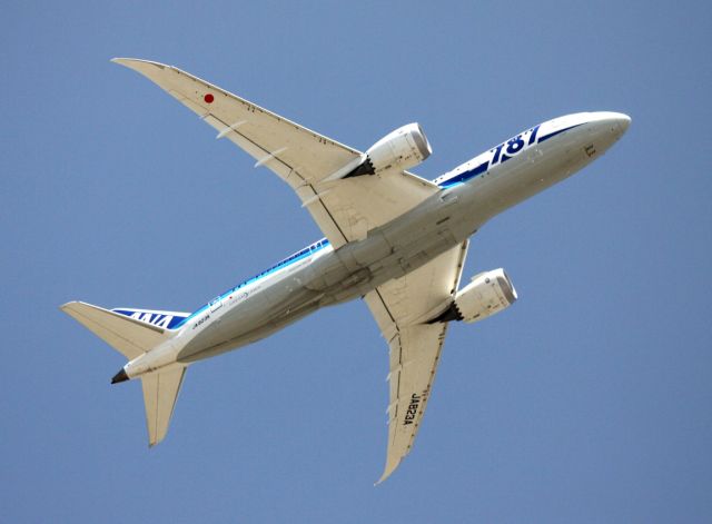 Boeing 787-8 (JA823A) - Departure off 12R, to NRT, ANA # 171  04-22-2015   Headed South East over downtown San Jose, CA