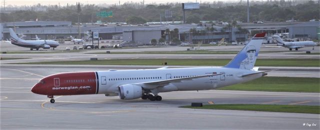 Boeing 787-9 Dreamliner (G-CKMU) - "Babe Ruth" Boeing 787-9 Dreamliner airplane landing at FLL this evening the 16th of June, 2018. Here ia a link for more information on the plane: a rel=nofollow href=http://www.prnewswire.com/news-releases/norwegian-introduces-fourth-american-tailfin-hero-babe-ruth-300546799.htmlhttps://www.prnewswire.com/news-releases/norwegian-introduces-fourth-american-tailfin-hero-babe-ruth-300546799.html/a