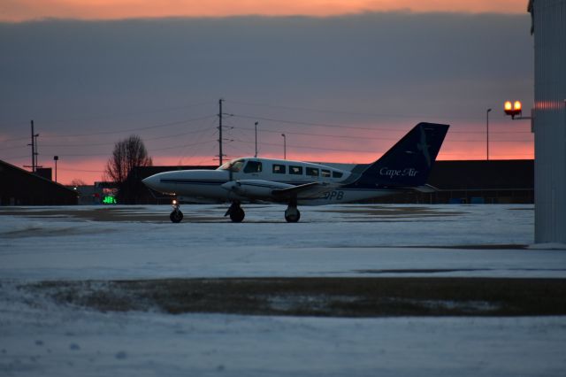 Cessna 402 (N160PB) - A Cape Air Cessna 402C taxiing out of the terminal ramp for a flight to KSTL