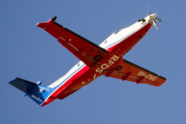 Pilatus PC-12 (VH-FVB) - Heading skywards off runway 23. Thursday 4th April 2013.