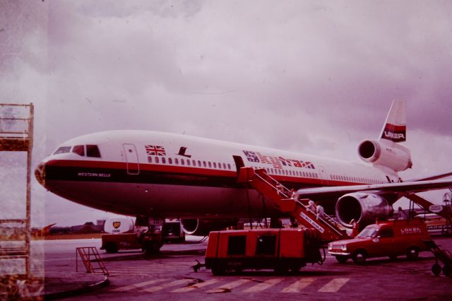 McDonnell Douglas DC-10 (G-AZZD) - Taken at Gatwick ~ 1974-75.  Compare with my old B707 Carribean Airlines that had almost identical paint job from 4 years earlier.