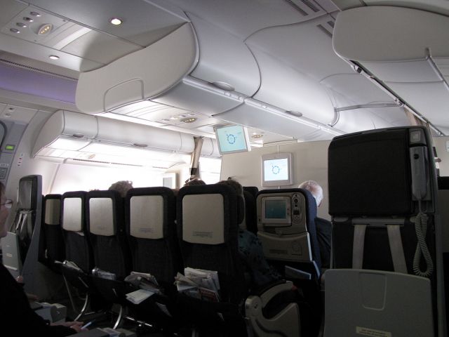 Airbus A380-800 — - The little economy section at the rear of the upper deck of an Air France A380.  Only 42 seats, makes for a quiet journey.