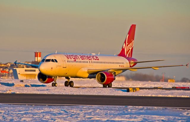 Airbus A320 (N641VA) - Snowy Sunset @ KBOS Logan Airport Boston Ma - dotcomsecrets air