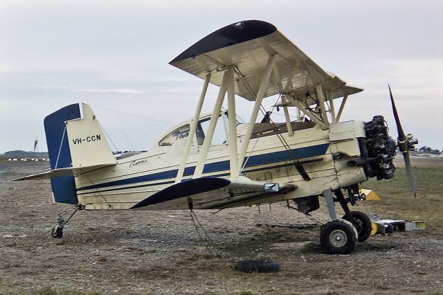 Cessna 404 Titan (VH-CCN) - GRUMMAN G-164 AG-CAT - REG : VH-CCN (CN 431) - MAROOCHYDORE QLD. AUSTRALIA - YBSU (23/8/1971)35MM SLIDE CONVERSION USING A LIGHTBOX AND A NIKON L810 DIGITAL CAMERA IN THE MACRO MODE.