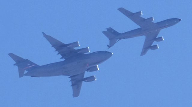 Boeing C-135FR Stratotanker (62-3559) - KC-135R Stratotanker at 22,500' with a C-17 Globemaster.br /Lone Pine, California, Feb. 28, 2020.