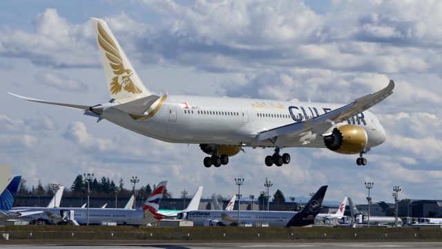 Boeing 787-9 Dreamliner (A9C-FJ) - BOE273 on short final to Rwy 16R to complete a test flight on 3.14.23. (B787-9 / ln 1085 / cn 40602).