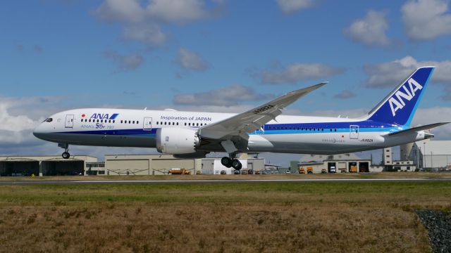 Boeing 787-9 Dreamliner (JA882A) - BOE689 on short final to Rwy 34L to complete a C1 flight on 8/10/16. (ln 467 / cn 43872). The aircraft displays "ANAs 50th 787" on the fuselage.