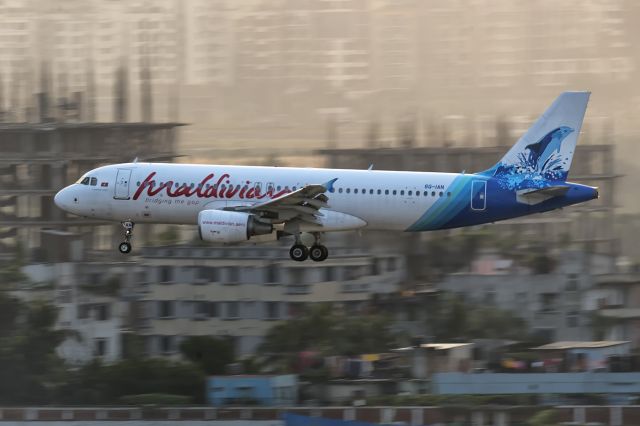 Airbus A320 (8Q-IAN) - 28th October, 2020: About to touch down on runway 14 at Dhaka's Zia International Airport shortly before sunset. (See http://www.planexplorer.net/Xploregallery/displayimage.php?pid=1743 )