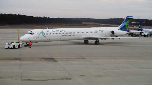 McDonnell Douglas MD-82 (N803WA) - World Atlantic Mad Dog pushing back to take the Duke womens basketball team to New Jersey.