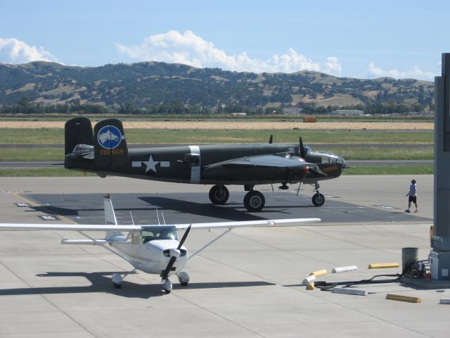 North American TB-25 Mitchell (N3476G) - Collings B-25 Mitchell and Cessna 172 at Livermore, California, May 2006.