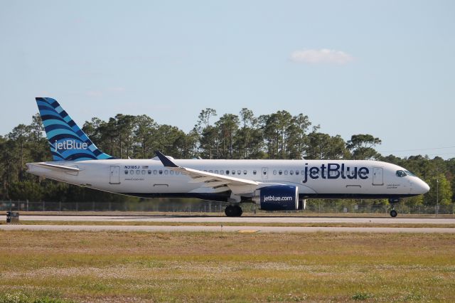 Airbus A220-300 (N3185J) - JetBlue Flight 366 departs Runway 24 at Southwest Florida International Airport enroute to Boston-Logan International Airport (12/9/24)