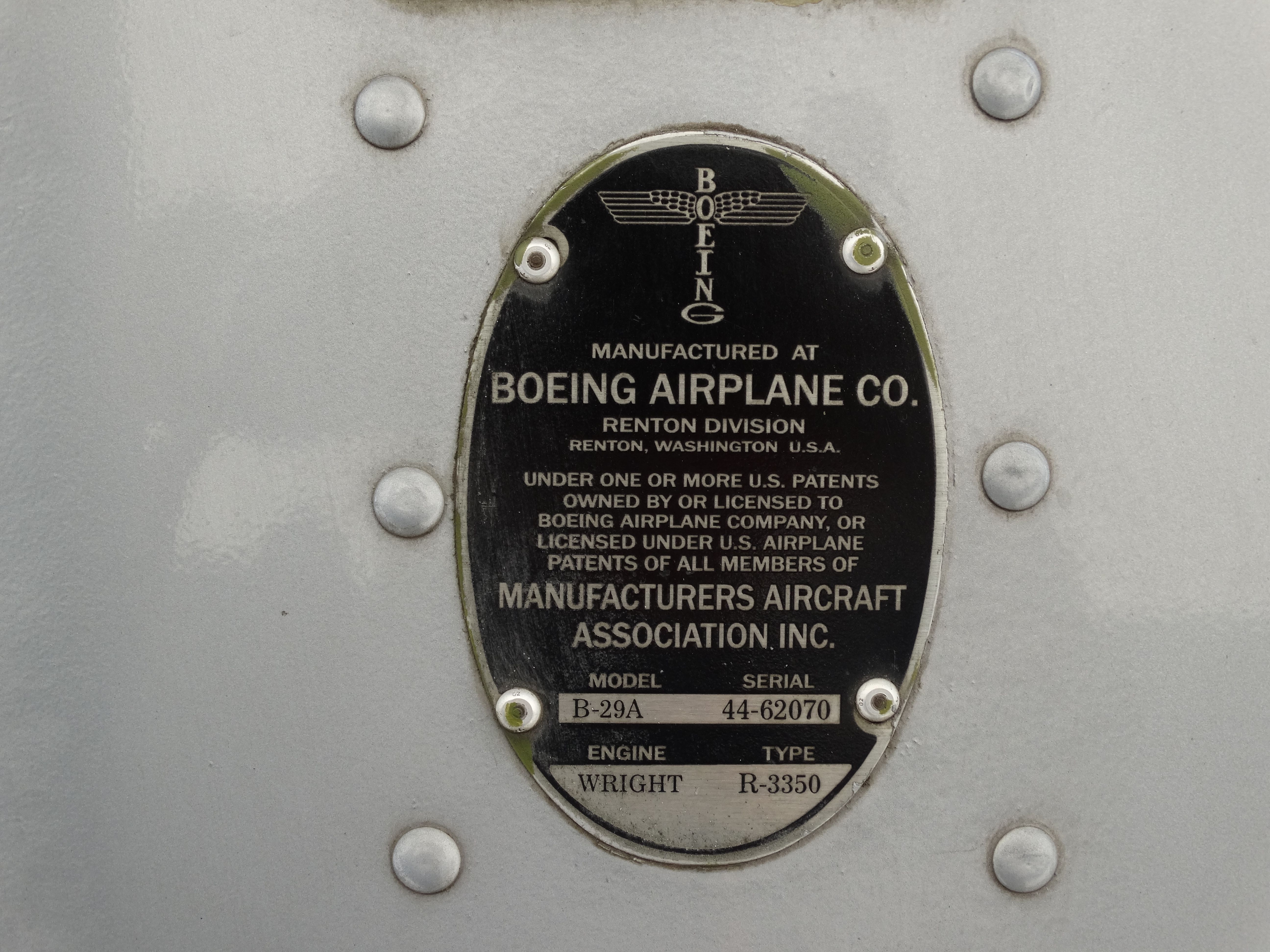 NX529B — - Identification plate (Boeing B-29 Superfortress - FIFI)