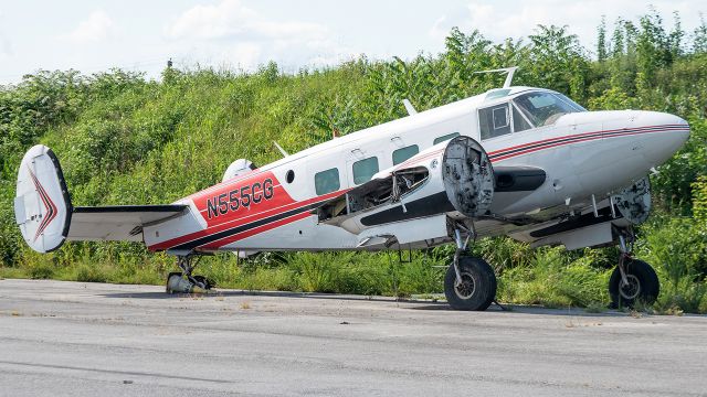 Beechcraft 18 (N555CG) - N555CG stored on the ramp at New Castle Airport