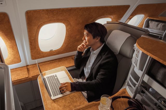 — — - Because business doesnt stop at 40,000ft, keep your devices charged with in-seat power. Fly Emirates Business and experience a new level of comfort.