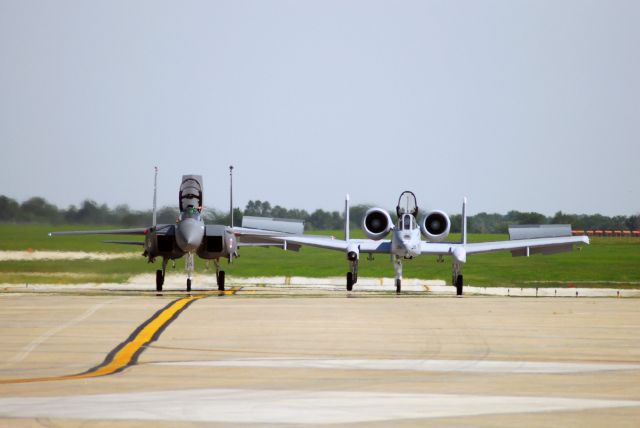 Fairchild-Republic Thunderbolt 2 — - A-10 and F-15 taxiing after flying at Wings Over Whiteman 2009.