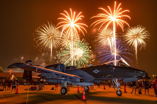 Fairchild-Republic Thunderbolt 2 — - Blacksnakes anniversary bird under the fireworks at Oshkosh!