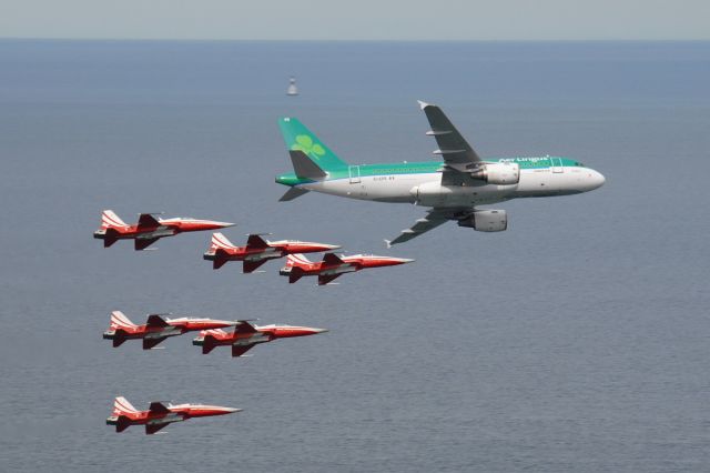 Airbus A319 (EI-EPR) - in formation with the Patrouille Suisse at the Bray Airshow, July 19th 2015.