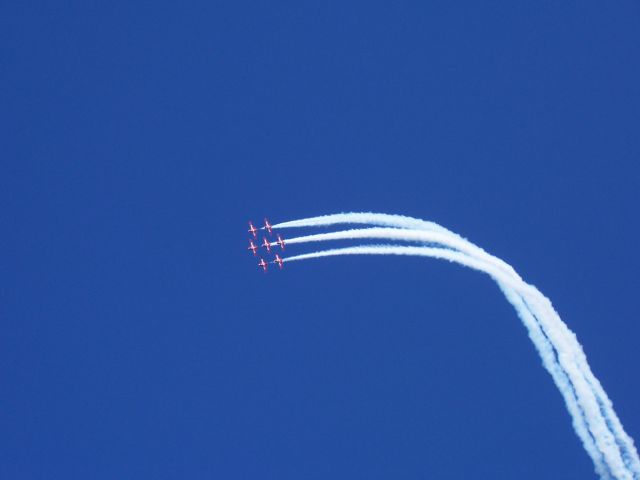 — — - "Canadian Snowbirds 7-Up"  7 - Canadair CT-114 Tutors  over CFB Comox British Columbia