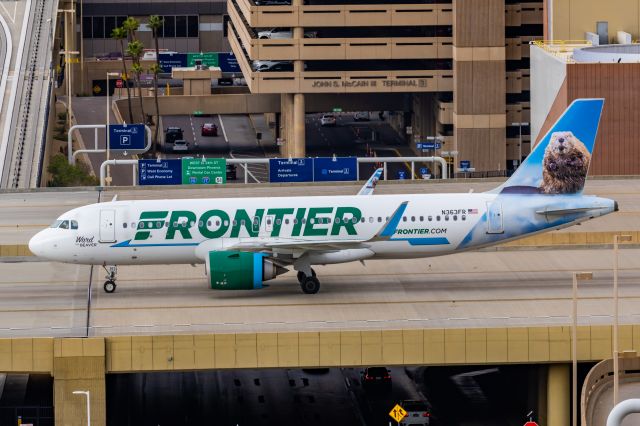 Airbus A320neo (N363FR) - A Frontier Airlines A320 neo "Ward the Beaver" taxiing at PHX on 2/14/23. Taken with a Canon R7 and Canon EF 100-400 II L lens.