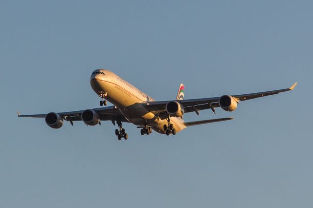 Airbus A340-600 (A6-EHH) - Sunset arrival at Dulles International