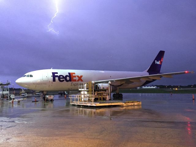 Airbus A300F4-600 (N743FD) - Fed Ex Airbus "Gita" is surrounded by lightning on a stormy evening. 