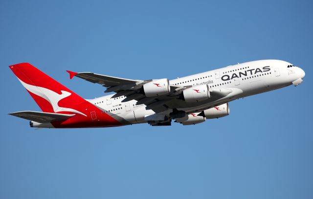 Airbus A380-800 (VH-OQC) - Climbing from Rwy 34L