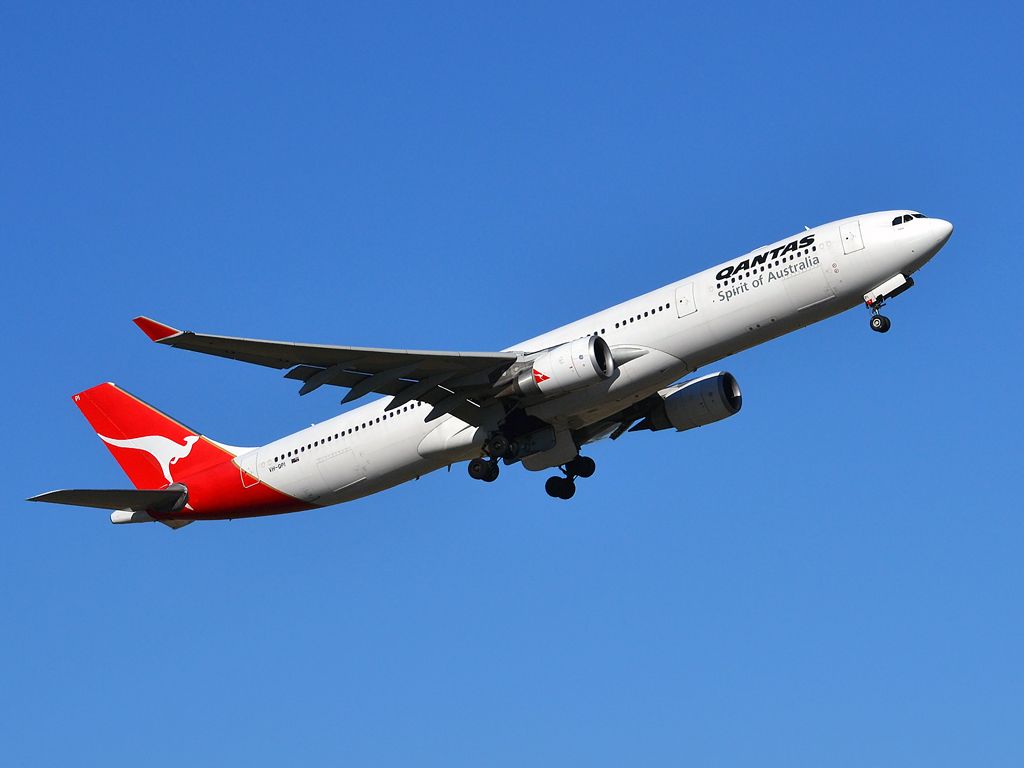 Airbus A330-300 (VH-QPI) - Getting airborne off runway 23, for flight to Singapore. Thursday 12th April 2012.