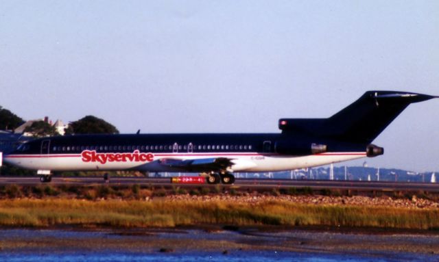 BOEING 727-200 (C-GSHI) - This Sky Service B727-200 departing Boston Logan on 09/08/02 chartering the Toronto Blue Jays who were in town playing the Red Sox. 