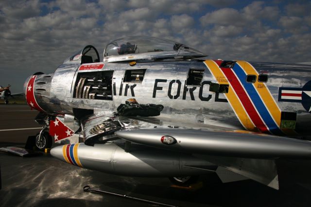 North American F-86 Sabre (N86FS) - F86 on display with inspection panels open at the EAA Fly In 7-28-2005