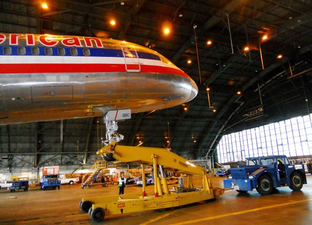 Boeing 757-200 (N685AA) - Custom made jack to get the B757 into the old AA hangar @ Logan !