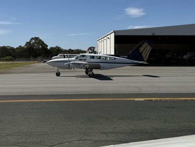Cessna 402 (VH-HMG) - Cessna 402 taxiing in after landing at Jandakot, near Perth, Australia. 27-MAR-2025.