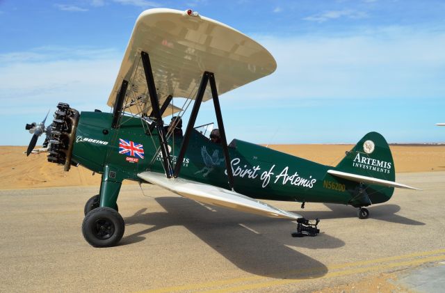 N56200 — - Boeing Stearman from the Cape Town to Goodwood flight, December 2013. Pilot Tracey Curtis Taylor prepares to depart October Airport - HEOC, Cairo Egypt for Mersa Matruh, HEMM. Taken outside the General Aviation Support Egypt - G.A.S.E. hangar where the aircraft was housed.