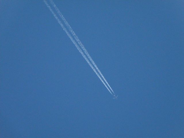 — — - Eight miles high.... Looking up from the ramp at a href=http://www.aviationky.org/The Aviation Museum of Kentucky/a (at Blue Grass Airport-KLEX) I have no idea who this is but they are flying in some really nice VFR weather....