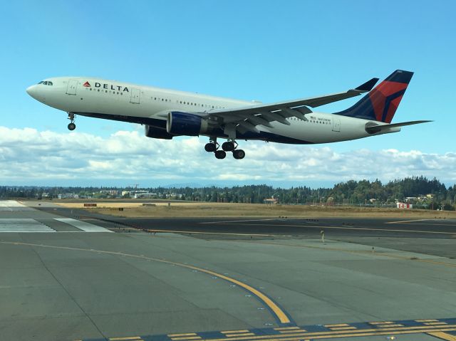 Airbus A330-300 (N851NW) - Delta A330 on very short final for runway 16L at KSEA. 