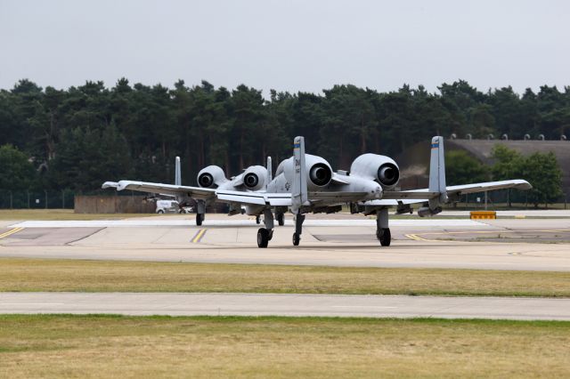 Fairchild-Republic Thunderbolt 2 — - Two A-10 taxiing out for RW 24 at RAF Lakenheath, UK.