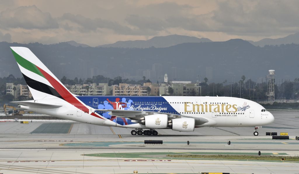 Airbus A380-800 (A6-EON) - Taxiing to gate at LAX