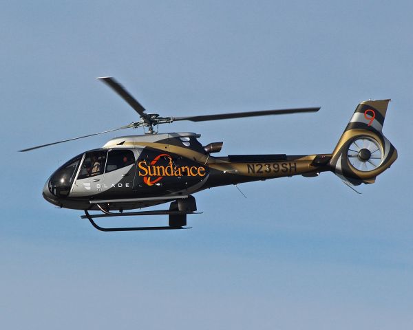 Experimental 200kts (N239SH) - Sundance Helicopters N239SH Eurocopter EC-130 departs Salt Lake City International Airport, Utah en-route to Park City, Utah on the first Fly Blade flight to the Sundance Film Festival.