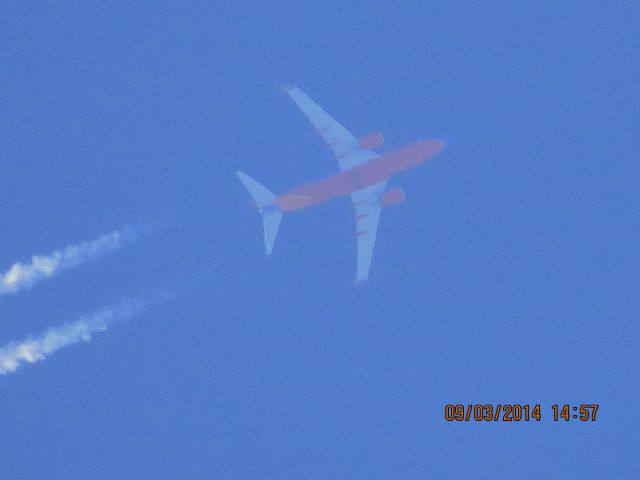 Boeing 737-700 (N7752B) - Southwest Airlines flight 694 from OKC to MDW over Baxter Springs Ks(78KS) at 41k feet.