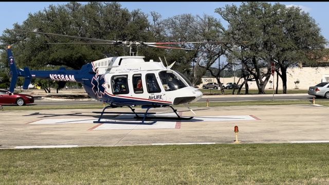 Bell 407 (N338AM) - N338AM departing 20TX