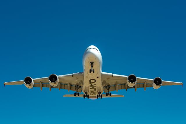 Airbus A380-800 (VH-OQA) - Thanks to USN for helping me set up this shot. A 13 hour and 9 minute flight from Sydney to Victorville on July 10th at 10:57 AM. Qantas is supposed to send all 11 A380s to VCV. 