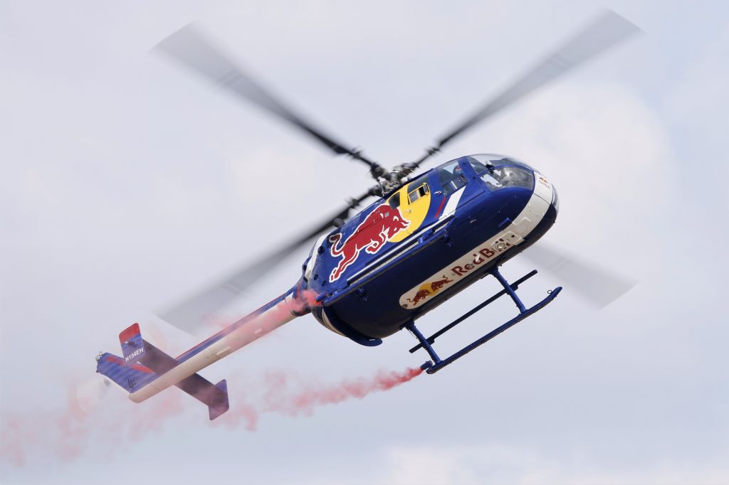 PADC BO-105 (N154EH) - The Flying Bull's Aaron Fitzgerald finishing up a spectacular aerobatic display in a Bo 105 CBS-4 helicopter during Wings over Camarillo 2021.