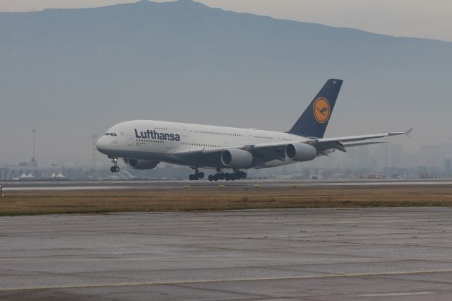 Airbus A380-800 (D-AIMD) - First landing of an Airbus A380 at Sofia Airportbr /Photo taken 16 Oct 2016