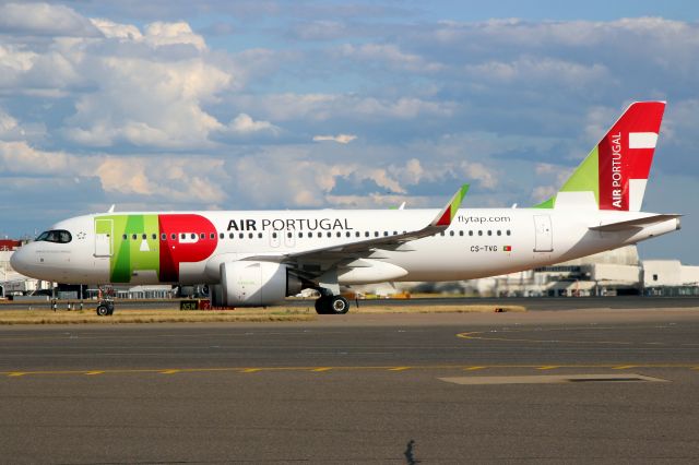 Airbus A320neo (CS-TVG) - Taxiing to Stand 219 3-Aug-20 operating flight TP2680 from LPPT.