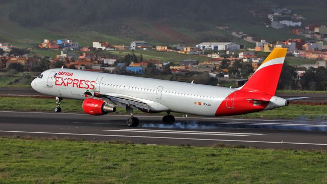 Airbus A321 (EC-JLI) - Landing. View from "Camino el Matadero"